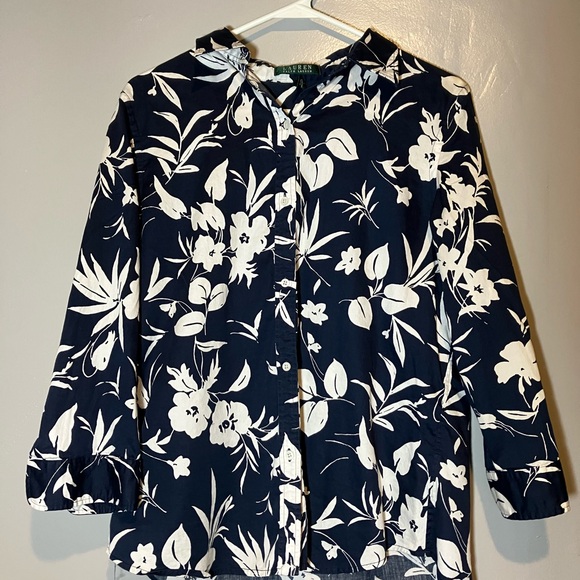 Ralph Lauren Tops - Ralph Lauren black and White Floral Blouse